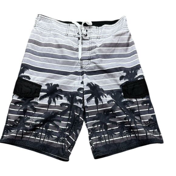 Hang Ten Black & Gray Palm Tree Swim Trunks - Picture 1 of 7